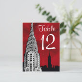 NYCスカイラインシルエットレッドスターリーテーブル番号 ポストカード (スタンド正面)