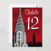 NYCスカイラインシルエットレッドスターリーテーブル番号 ポストカード (正面/裏面)