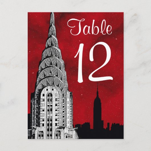 NYCスカイラインシルエットレッドスターリーテーブル番号 ポストカード (正面)