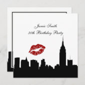 NYCスカイラインシルエット、キスESB #1 BW誕生日SQ 招待状 (正面/裏面)