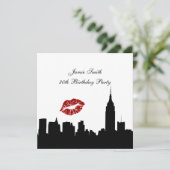 NYCスカイラインシルエット、キスESB #1 BW誕生日SQ 招待状 (スタンド正面)