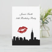 NYCスカイラインシルエット、キスESB #1 BW誕生日V 招待状 (スタンド正面)