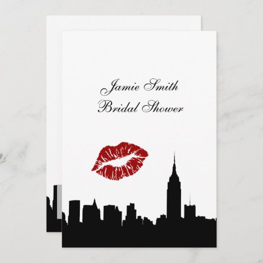 NYCスカイラインシルエット、キスESB #1Vブライダルシャワー 招待状 (正面/裏面)
