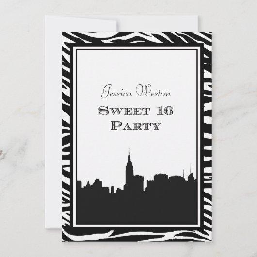 NYCスカイラインシルエット#2 Zebra Sweet 16 招待状 (正面)