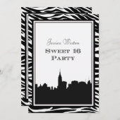 NYCスカイラインシルエット#2 Zebra Sweet 16 招待状 (正面/裏面)