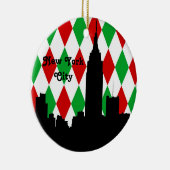 NYCスカイラインシルエットESBレッドグランハーレキンクリスマス セラミックオーナメント (右)