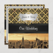 NYCスカイラインセピアB5 Blkリブダマスクウェディング招待状 招待状 (正面/裏面)