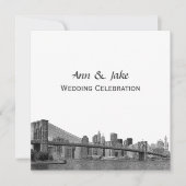 NYCスカイラインバックリン橋エッチド#2SQズ結婚ズ 招待状 (正面)