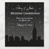 NYCスカイラインブラックシルエットスターリーDIY BGカラー ワインラベル (シングルラベル)