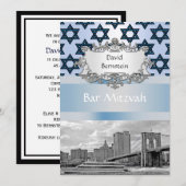 NYCスカイラインブルックリンブリッジバー（ユダヤ教の）バル・ミツバー#2 招待状 (正面/裏面)