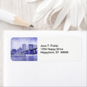 NYCスカイラインブルックリンブリッジボートがエッチング#2 ラベル (インサイチュ)