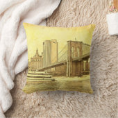 NYCスカイラインブルックリンブリッジボートエッチング#1 クッション (ブランケット)