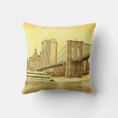 NYCスカイラインブルックリンブリッジボートエッチング#1 クッション (裏面)