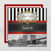 NYCスカイラインブルックリンブリッジボートスウィート16招待状 招待状 (正面/裏面)