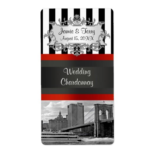 NYCスカイラインブルックリンブリッジボートパーティーワインラベル ラベル (正面)