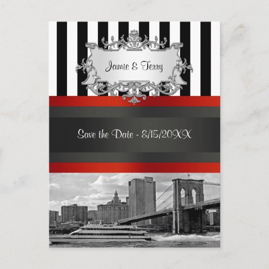 NYCスカイラインブルックリンブリッジボート招待状スイート 案内ポストカード (正面)