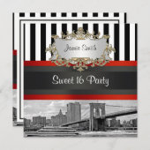 NYCスカイラインブルックリンブリッジボート2 Sweet 16招待状 招待状 (正面/裏面)