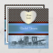 NYCスカイラインブルックリンブリッジボート4Pブライダルシャワー 招待状 (正面/裏面)