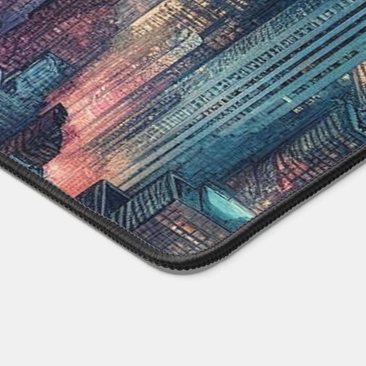 NYCスカイライン水彩ワークスペースデスクマット デスクマット (コーナー)