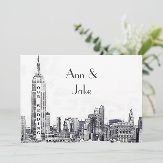 NYCスカイライン01エッチングウェディング招待 招待状 (スタンド正面)