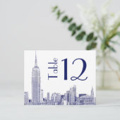NYCスカイライン01エッチングテーブル番号カードブルー ポストカード (スタンド正面)