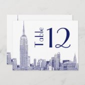 NYCスカイライン01エッチングテーブル番号カードブルー ポストカード (正面/裏面)