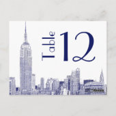NYCスカイライン01エッチングテーブル番号カードブルー ポストカード (裏面)