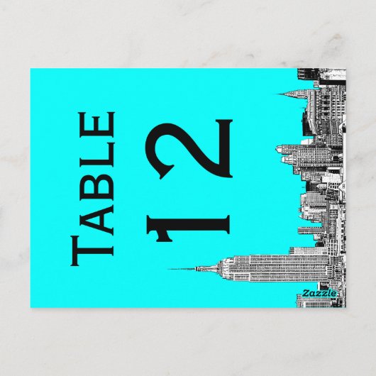 NYCスカイライン01エッチングテーブル番号カード ポストカード (裏面)