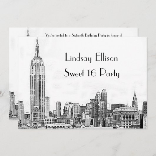 NYCスカイライン01エッチング甘い16パーティー 招待状 (正面/裏面)