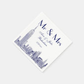 NYCスカイライン01エッチングDIY背景の結婚式Mr&Mrsブルー スタンダードカクテルナプキン (角)
