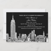 NYCスカイライン01エッチングDIY BGカラーウェディング招待 招待状 (裏面)