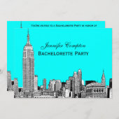 NYCスカイライン01エッチングDIY BGカラーバチェロレッテ 招待状 (正面/裏面)