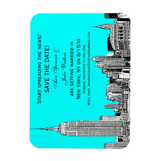 NYCスカイライン01エッチングDIY BGカラー日付を保存 マグネット (縦)