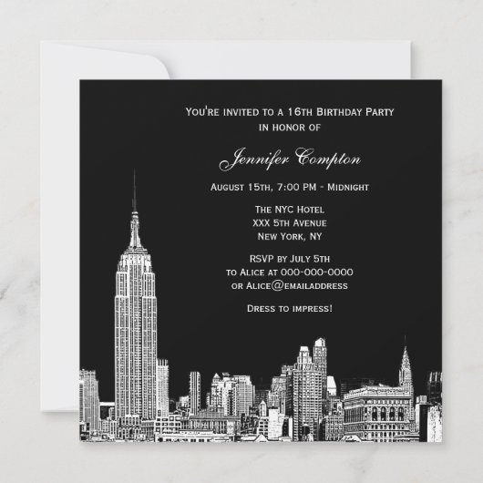 NYCスカイライン01エッチングDIY BGカラーSQ甘い16 招待状 (裏面)