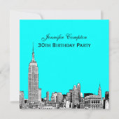 NYCスカイライン01エッチングDIY BGカラーSQ誕生日Pty 招待状 (正面)
