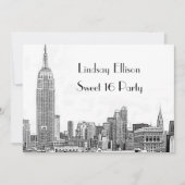 NYCスカイライン01 エッチング Sweet 16 パーティー 招待状 (正面)