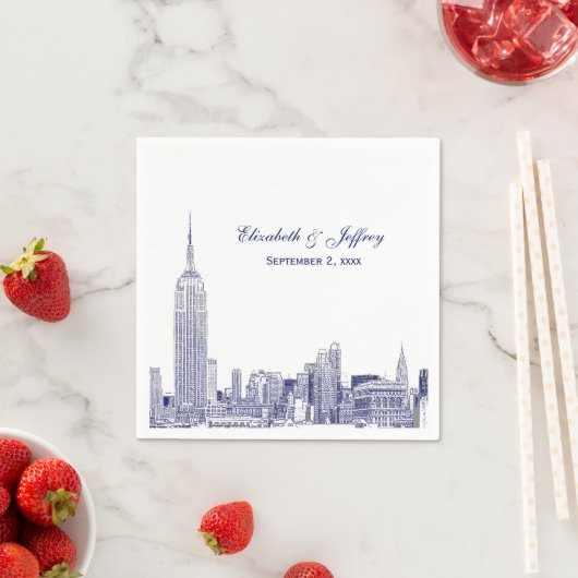 NYCスカイライン01 Etchd DIY BGカラー結婚ズブルー スタンダードカクテルナプキン (インサイチュ)