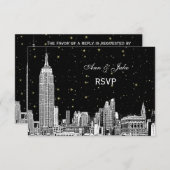 NYCスカイライン01 Etchd Starry DIY BGカラーRSVP #2 出欠カード (正面/裏面)