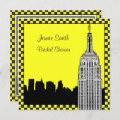 NYCスカイライン2エッチングESBチェックタクシーブライダルシャワー 招待状 (正面/裏面)