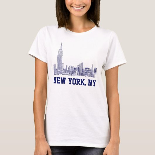 NYCスカイライン・エッチング01ブルー Tシャツ (正面)