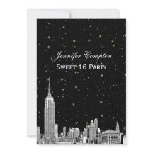 NYCスカイライン エッチング スターリー DIY 背景色 Sweet 16