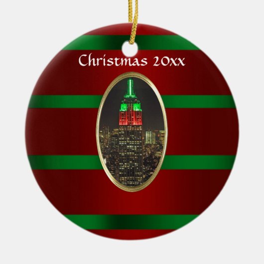 NYCスカイライン:エラスムスムセント建物ナイトクリスマス#6R セラミックオーナメント (正面)