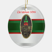 NYCスカイライン:エンパイアステート建物ナイトクリスマス#6W セラミックオーナメント (左)