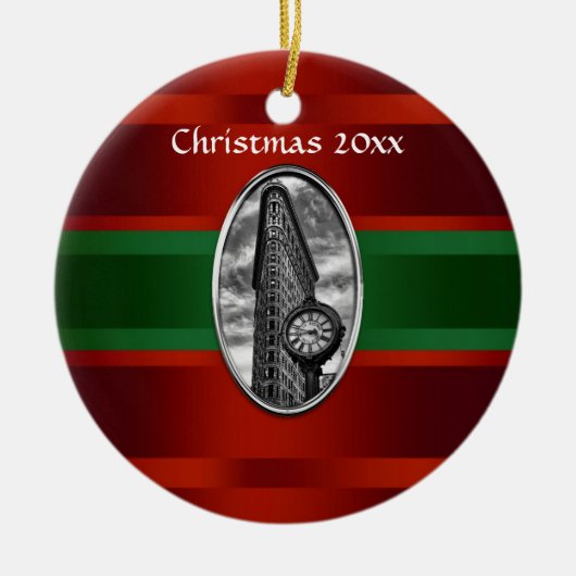 NYCスカイライン:フラティロン建物クリスマス#3 セラミックオーナメント (正面)