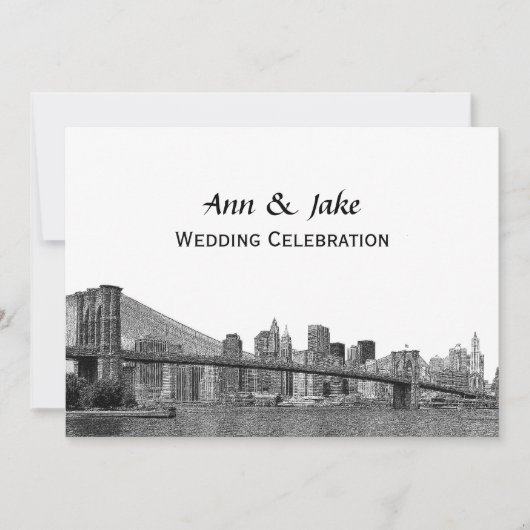 NYCスカイライン ブルックリン橋 エッチング #2H ウェディング 招待状 (正面)