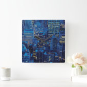 NYCスカイライン、夕暮れ時のハイアングルビュー スクエア壁時計 (ホーム)