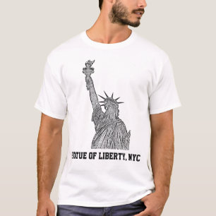 NYCスカイライン:自由の女神,エッチングされたBW Tシャツ