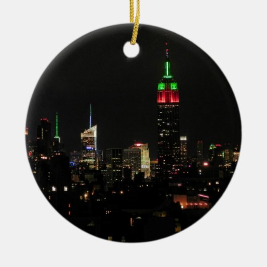 NYCスカイライン： Emp St建物クリスマス色 セラミックオーナメント (正面)