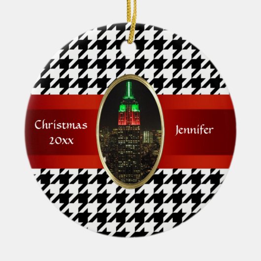 NYCスカイライン： Emp St建物クリスマス#5 セラミックオーナメント (正面)
