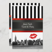 NYCスカイラインBk Wht Strpレッドキススウィート16パーティー 招待状 (正面/裏面)